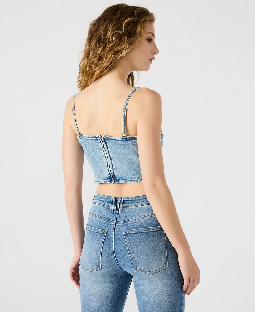 Steve Madden Women's Eras Embellished Cotton Denim Crop Top