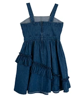 Rare Editions Big Girls Denim Ruffle With Asymmetrical Skirt Dress