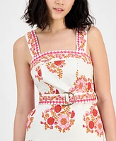 Avec Les Filles Women's Embroidered Belted Mini Dress