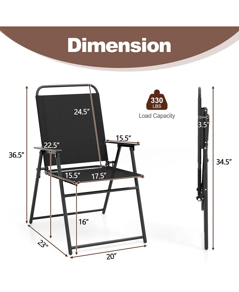 Outdoor Folding Sling Chairs with Armrest and Backrest-Black
