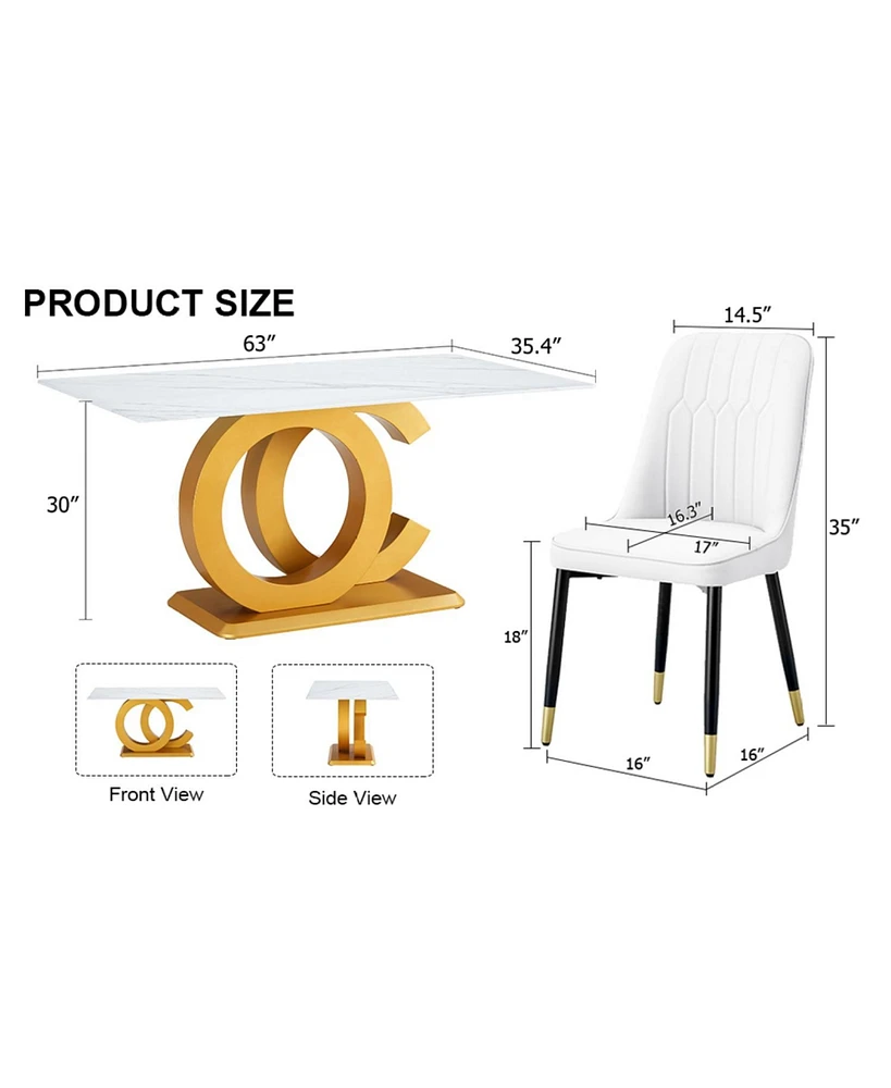 Modern Dining Set: Table & 4 Pu Leather Chairs