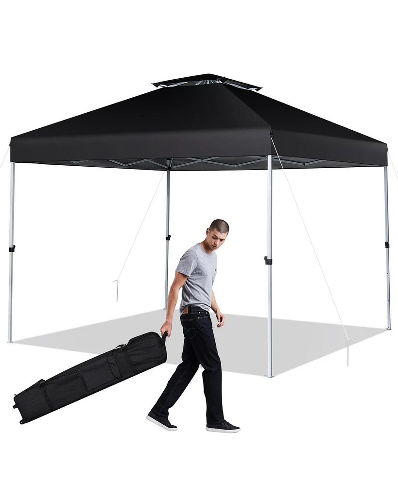 2-Tier 10 x 10 Feet Pop-up Canopy Tent with Wheeled Carry Bag
