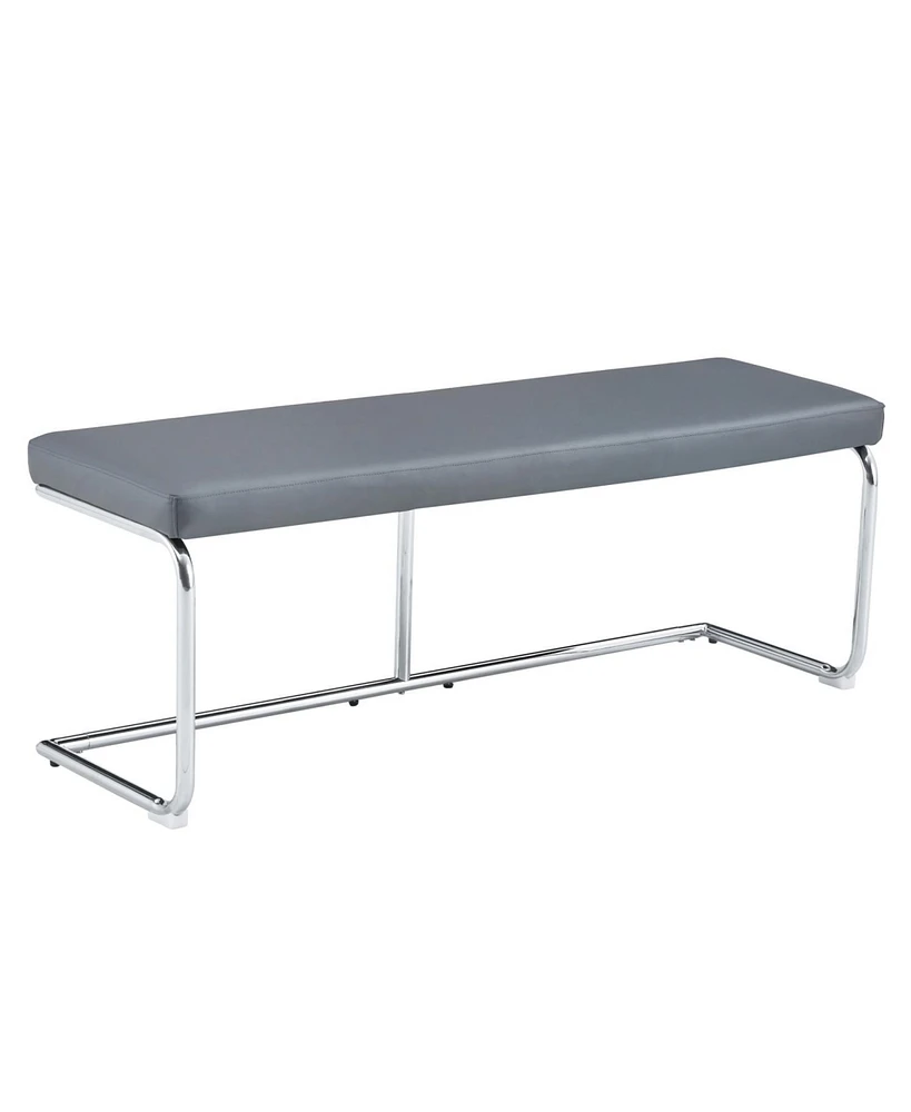 51.5" Decorative Stainless Steel Contemporary Bench in Faux Leather for Entryway Bench, Bedroom end of Bench, Dining Bench, Kitchen Seat Dining,