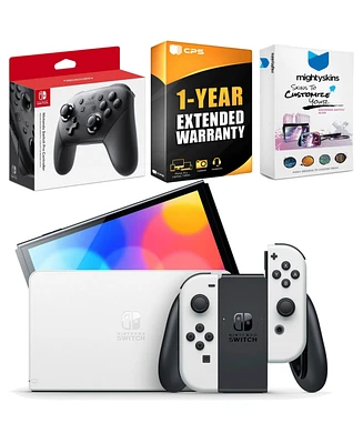 Nintendo Switch Oled Console with Pro Controller, MightySkins Console and Controller Skin Voucher, and 1 Year Cps Extended Warranty