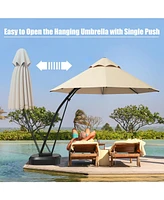 11 Feet Outdoor Cantilever Hanging Umbrella with Base and Wheels