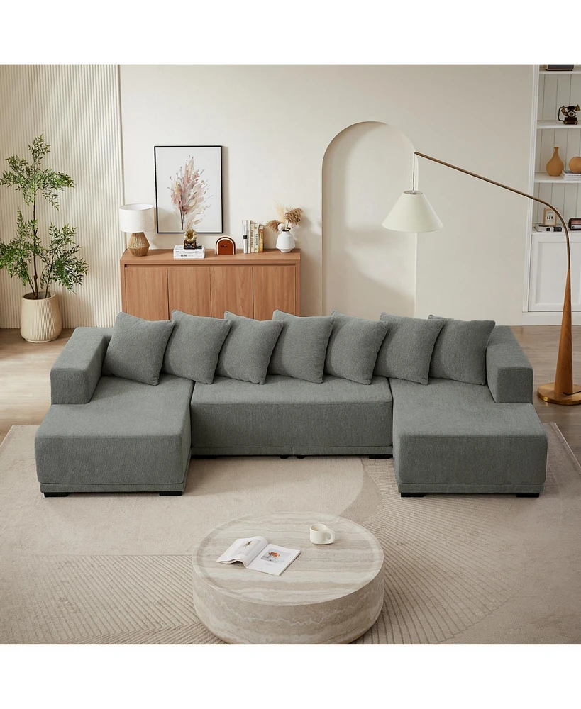 Chenille U-Shaped Sectional Sofa Set,Minimalist Style Modular Sectional Sofa