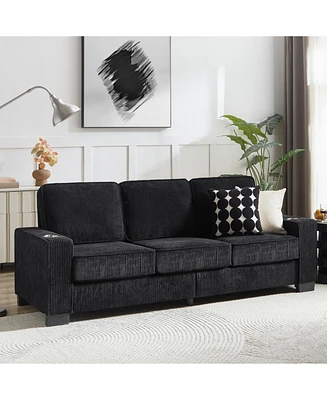 83.86"Corduroy Fabric sofa,Modern Compressed Couch,3-Seater Sofa, Furniture for Living Room,Bedroom,office, Black