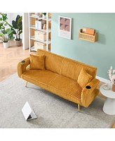 White Corduroy Sofa with Pillows