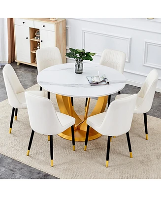 Snow Mountain White Round Dining Set - 47" w/ 6 White Chairs