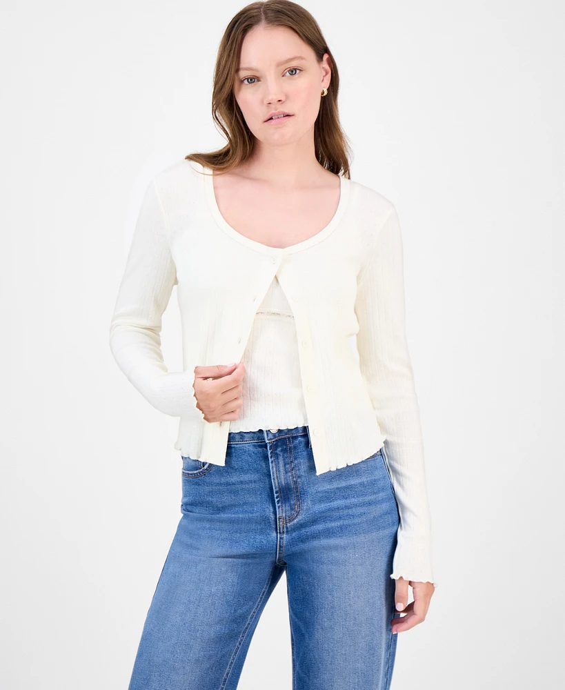 Just Polly Juniors' Cotton Rib-Knit Striped Tank & Cardigan Set