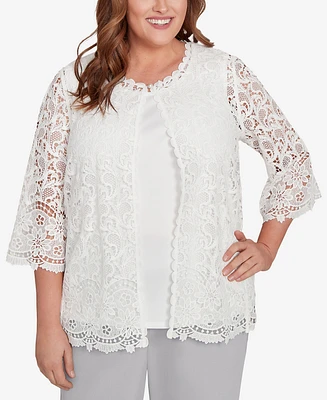 Alfred Dunner Plus Size Embellished Lace Two in One Top