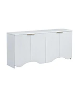 Vertical Stripes and Wavy Design of a Four-Door Cabinet Cabinet Suitable for Hallway, Entryway, Living Room