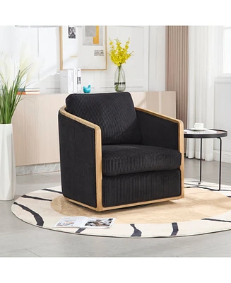 Corduroy Swivel Barrel Chair for Home & Office (Black)