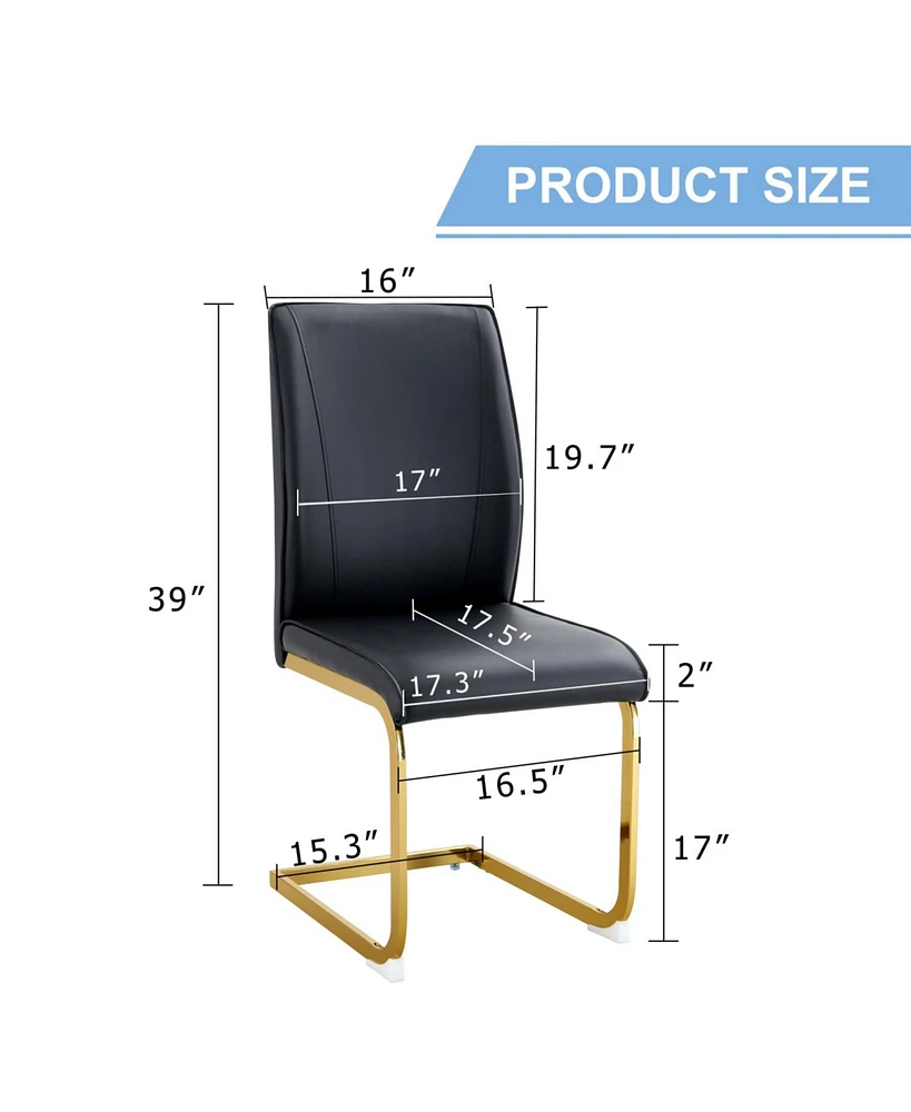 Elegant Arch Dining Chairs (Set of 8) - Black Pu, Gold Metal Legs