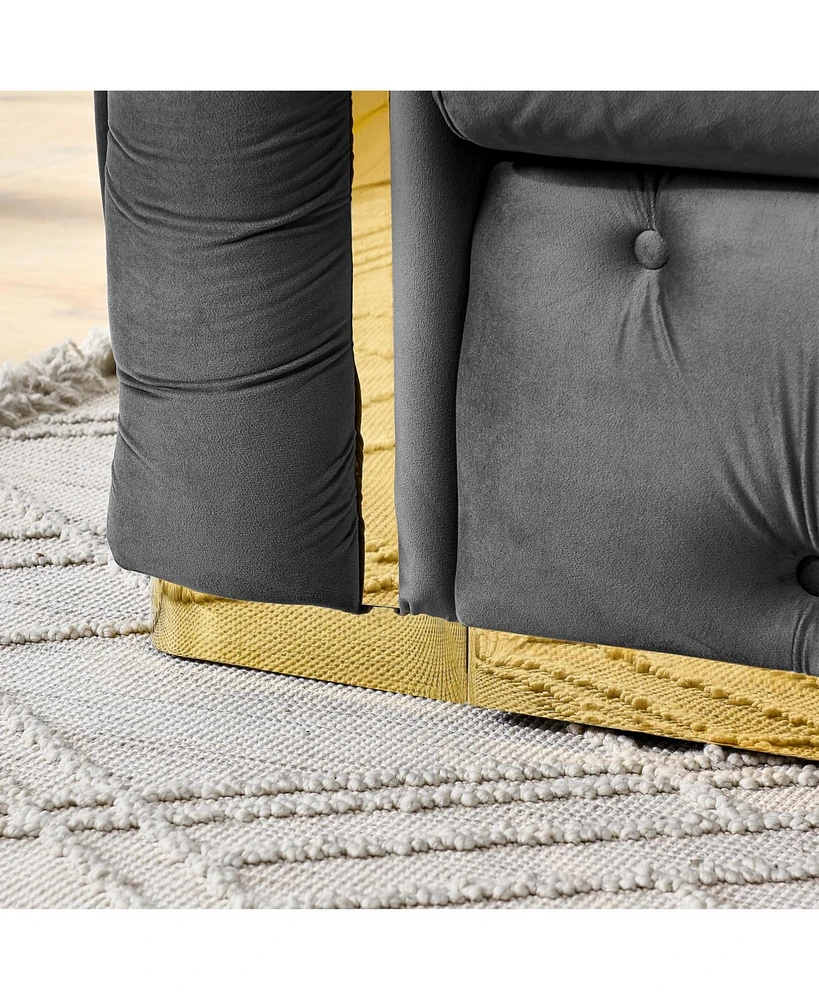 90" Velvet Button Tufted Chesterfield Sofa - Gray