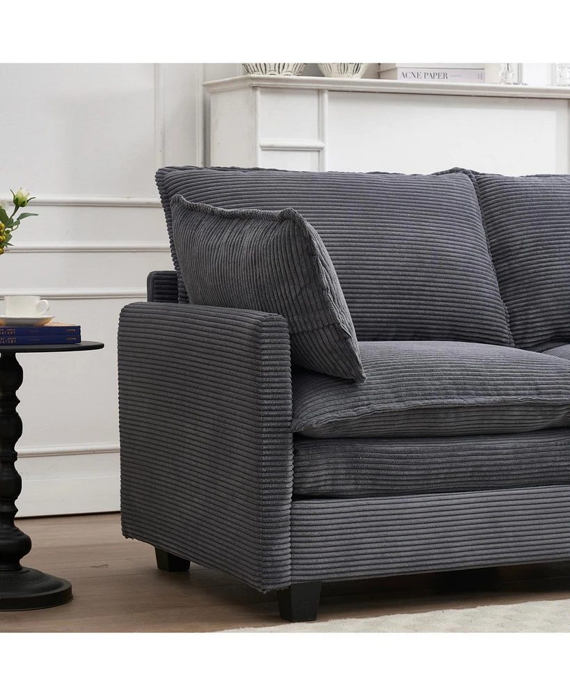 Modular Velvet U-Shaped Sofa with Ottoman & Pillows