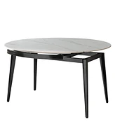 33.5" to 51.2" Extendable Sintered Stone Material Round White Dining Table
