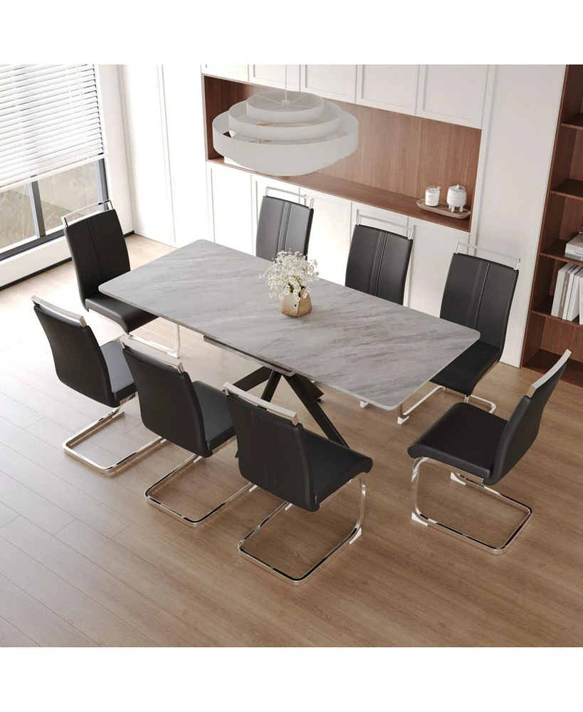 Extendable Dining Table and Armless Chair Set for 6-8 (62.4