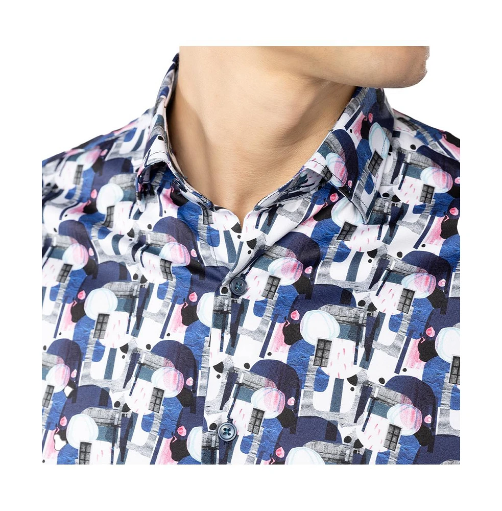 Luchiano Visconti Men's Multicolor printed Shapes shirt