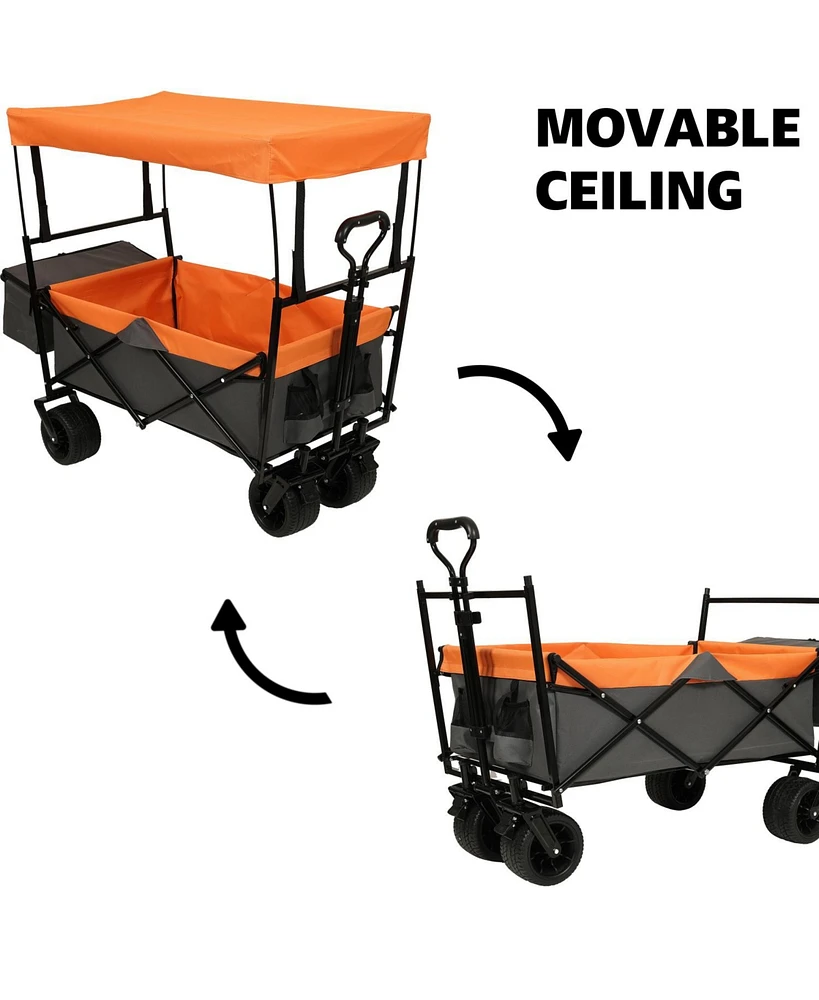 480Lbs Collapsible Wagon with Canopy, 7" All-Terrain Wheels, Orange