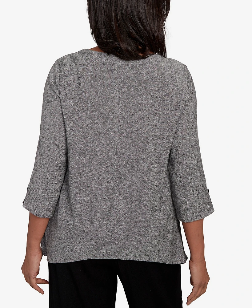 Alfred Dunner Petite Santa Barbara Diagonal Spliced Stripe Top