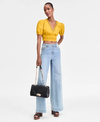 I.n.c. International Concepts Women's Crochet-Trim Cropped Blouse, Exclusively at Macy's
