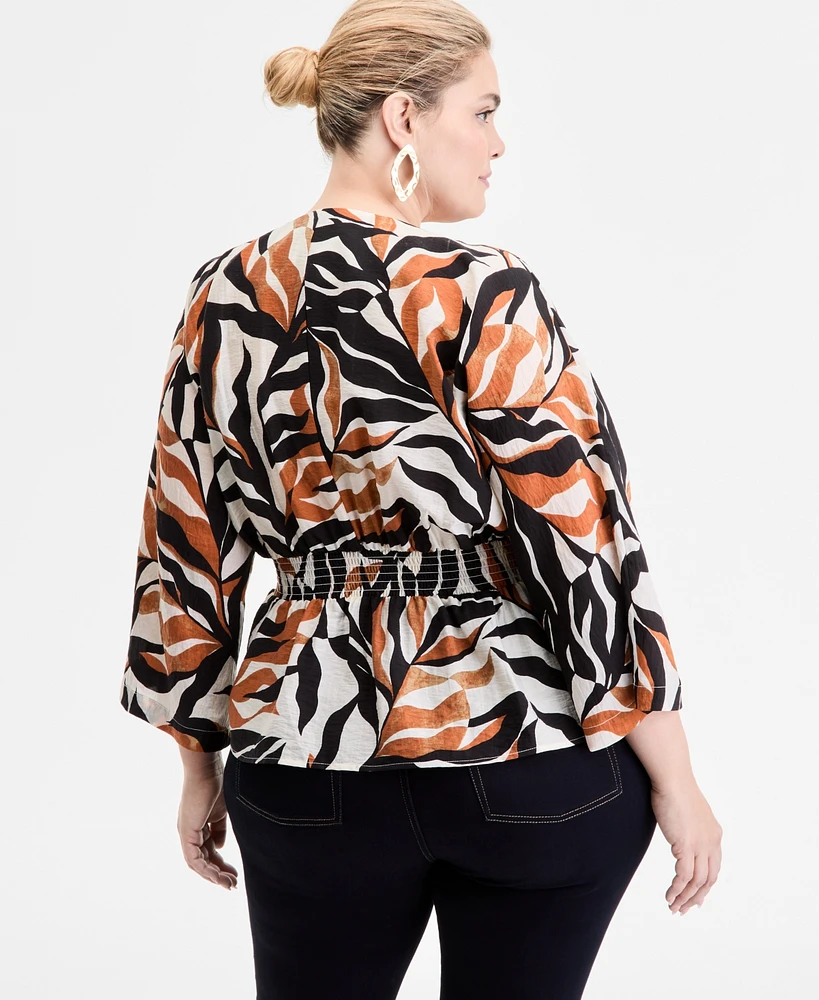I.n.c International Concepts Plus Printed Kimono Wrap Top, Exclusively at Macy's