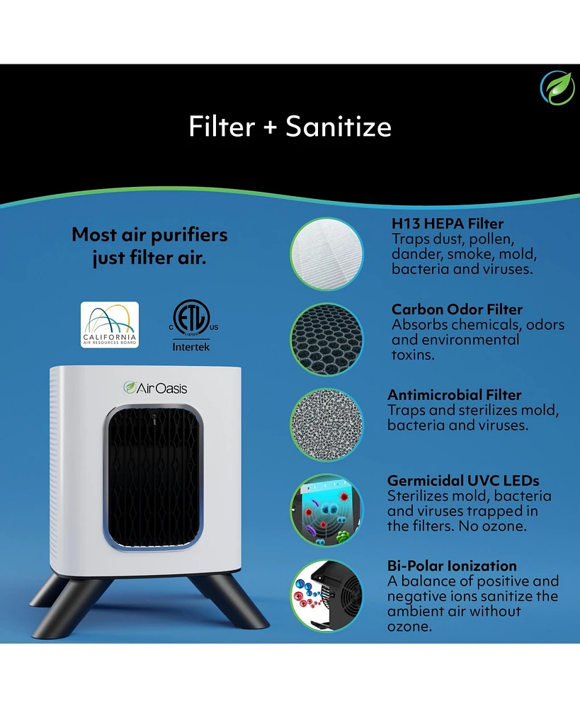 Air Oasis iAdaptAir 2.0 H13 Hepa Filter Air Purifier Reduces 99% of Viruses, Mold, Dust, Smoke