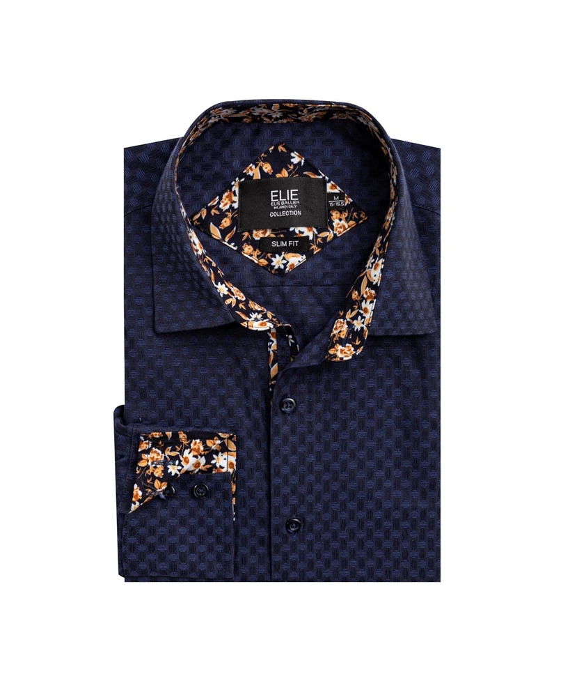 Elie Balleh Big Boys Navy Slim Fit Jacquard Dot Shirt