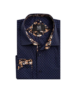 Elie Balleh Big Boys Navy Slim Fit Jacquard Dot Shirt