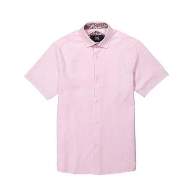 Elie Balleh Big Boys Pink Solid Jacquard Slim Fit Short Sleeve Shirt