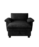 51" Chenille Chaise Lounge with Ottoman & Storage