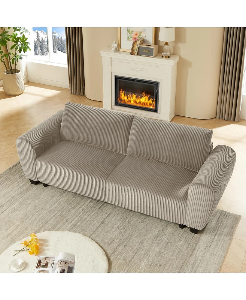 Corduroy Sleeper Sofa Couch with Storage - Light Brown