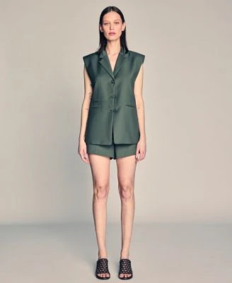 Kenneth Cole Womens Luxe Twill Sleeveless Blazer Double Welt Pocket Shorts
