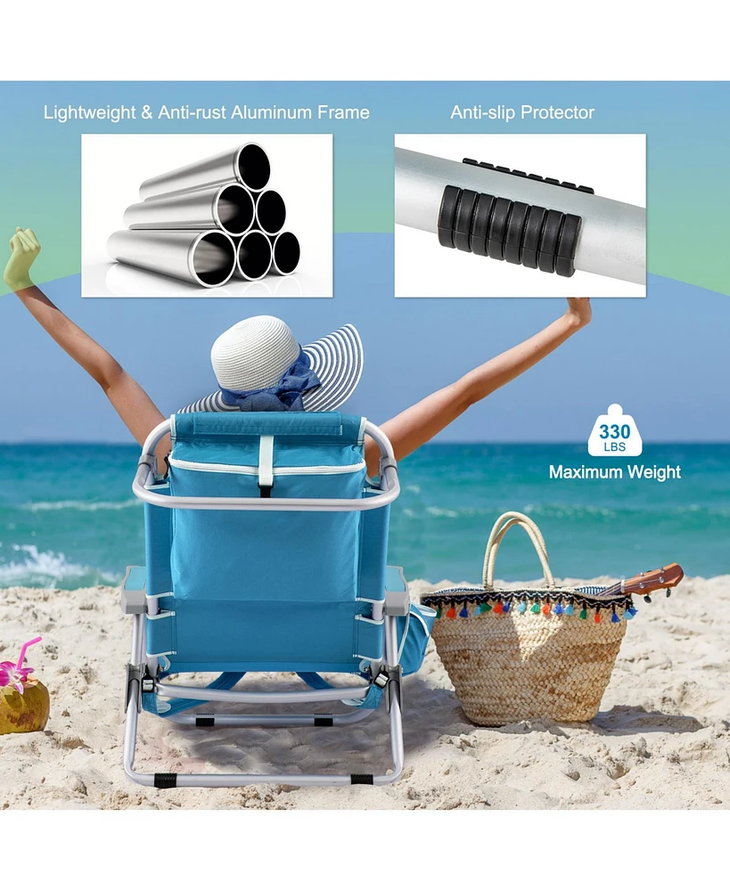 1 Piece Foldable Backpack Beach Chair with Cup Holder and Storage Pockets for Outdoor