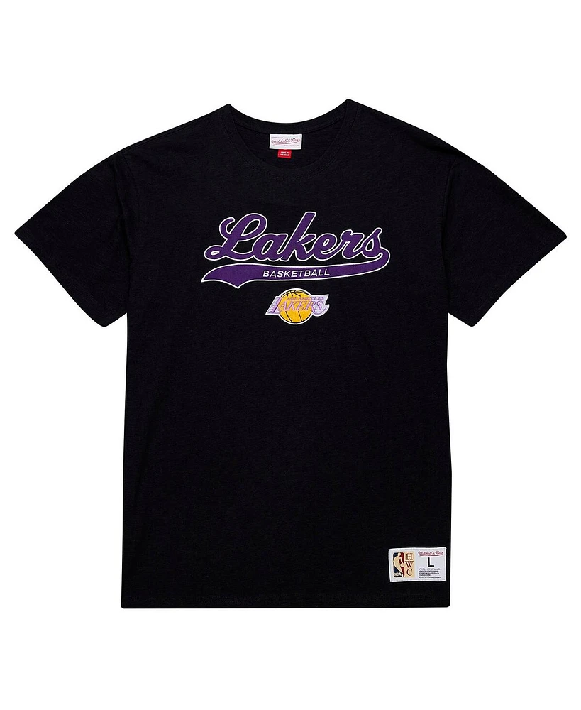 Mitchell & Ness Men's Black Los Angeles Lakers Hardwood Classics Felt applique Slub T-Shirt