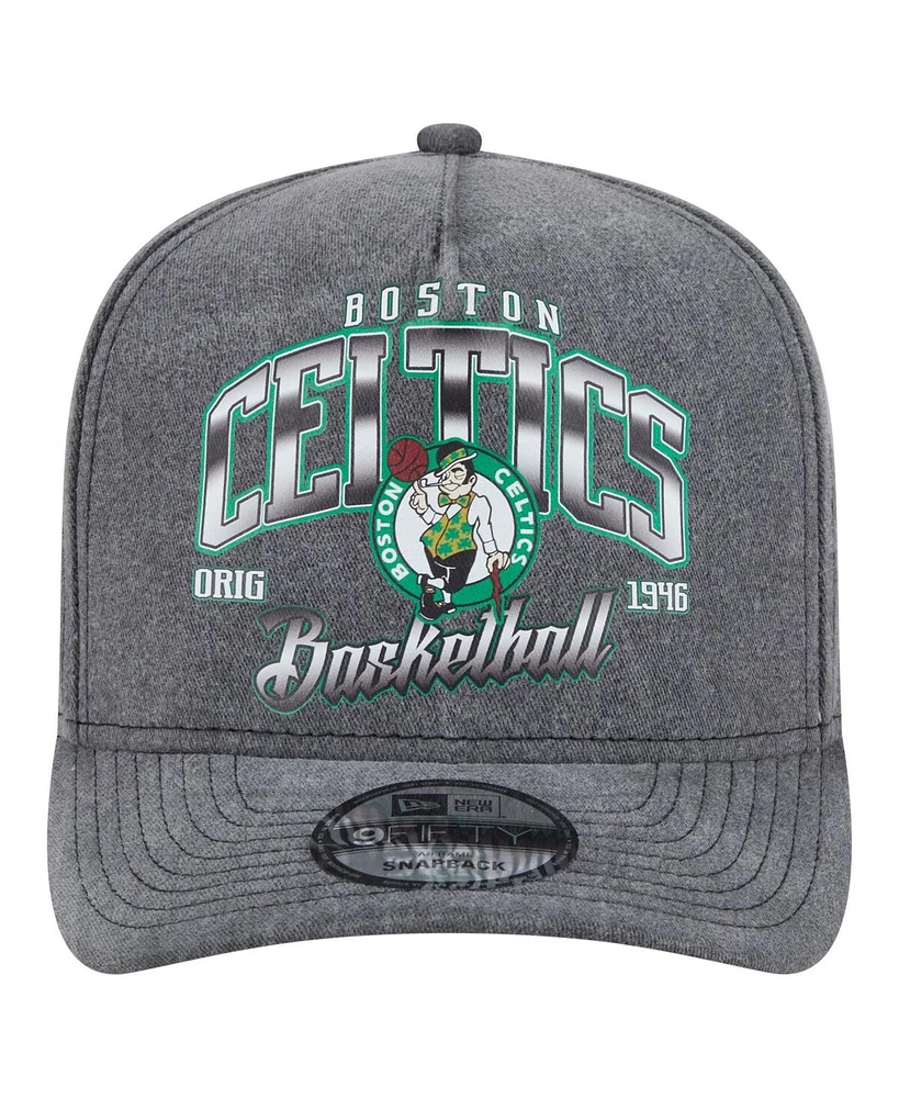 New Era Men's Charcoal Boston Celtics Throwback Washed Pre-Curved 9FIFTY Snapback Hat