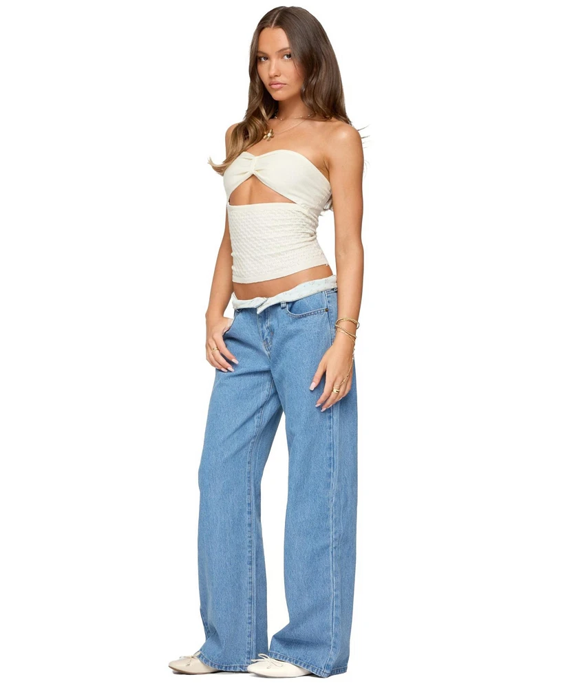 Edikted Women's Textured Knit Strapless Cutout Top
