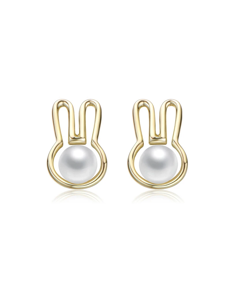 Kids 14K Gold Plated with White Pearl Bunny Stud Earrings