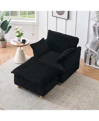 Corduroy Sofa with Ottoman & Pillows