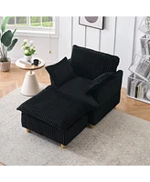 Corduroy Sofa with Ottoman & Pillows