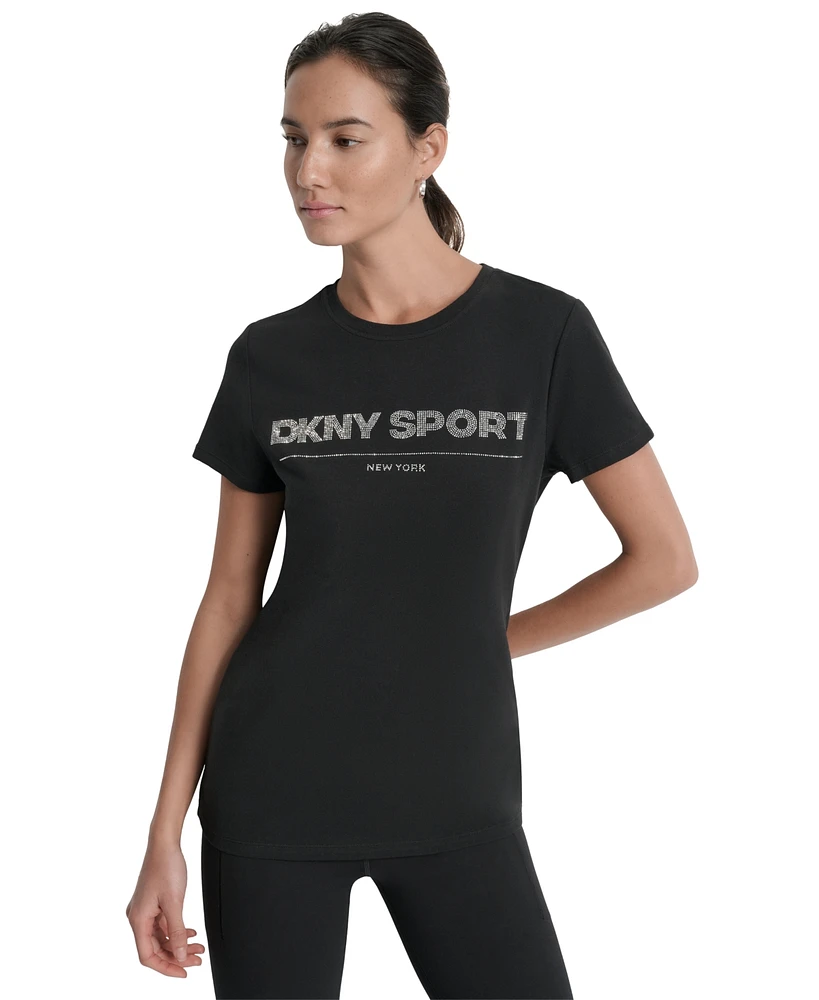 Dkny Sport Women's Cotton-Blend Rhinestone-Logo T-Shirt