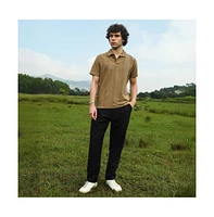 Campus Sutra Men's Ash Brown Flatten-Ruched Polo T-Shirt