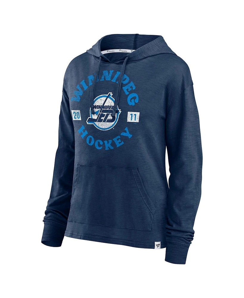 Fanatics Women's Heather Navy Winnipeg Jets Faded Pullover Hoodie
