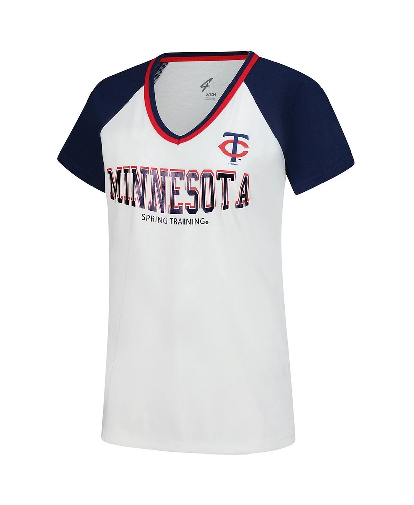 G-iii 4Her by Carl Banks Women's White/Navy Minnesota Twins Ball Park Raglan V-Neck T-Shirt