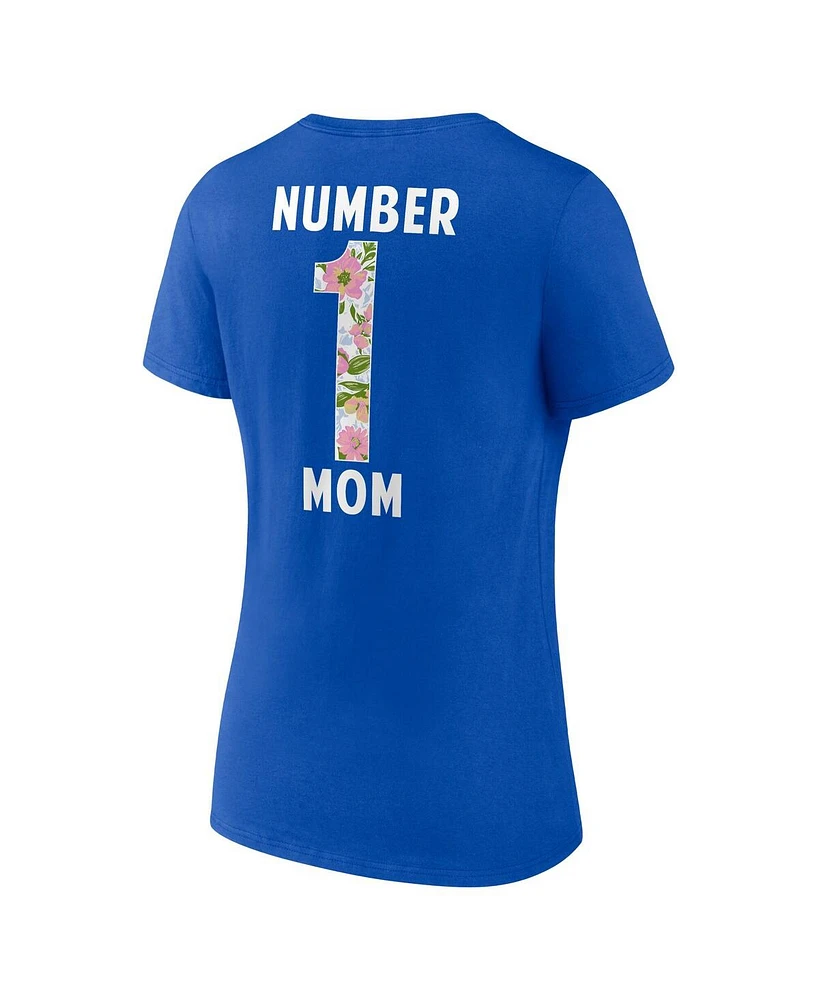 Logo Athletic Women's Blue Detroit Lions Number 1 Mom Floral V-Neck T-Shirt