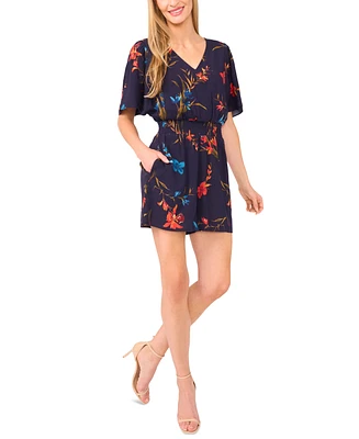 CeCe Women's V-Neck Smocked-Waist Flutter-Sleeve Romper
