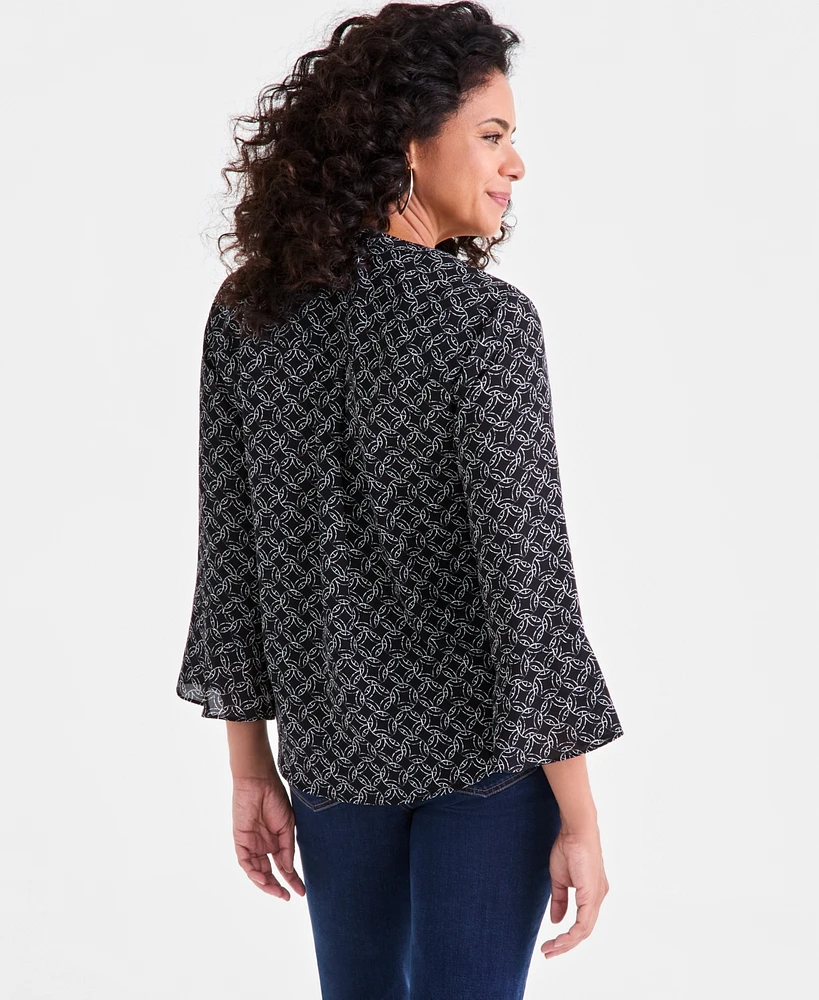 Style & Co Women's Printed Pintuck Ruffle Sleeve Top, Exclusively at Macy's