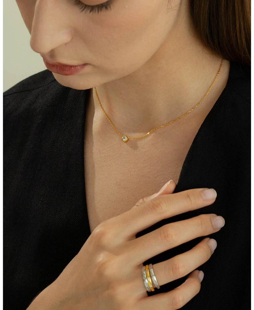 Sterling Silver 18k Gold Plated Single Round Pendant Margot Necklace & Stud Earrings Set