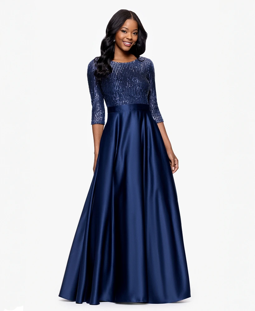 Betsy & Adam Embellished Satin Gown